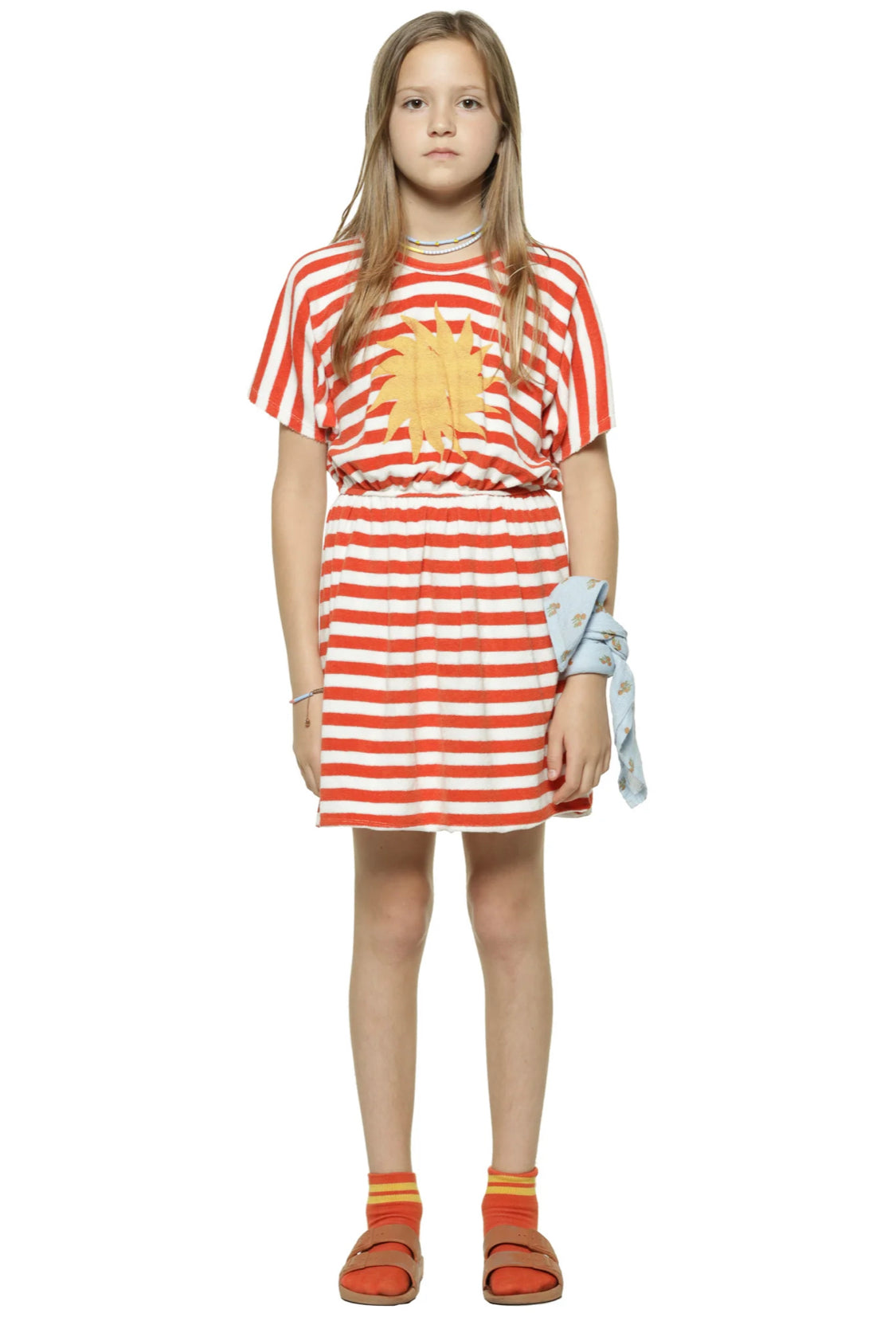 Girls Short Dress Red & Ecru Stripes | فستان