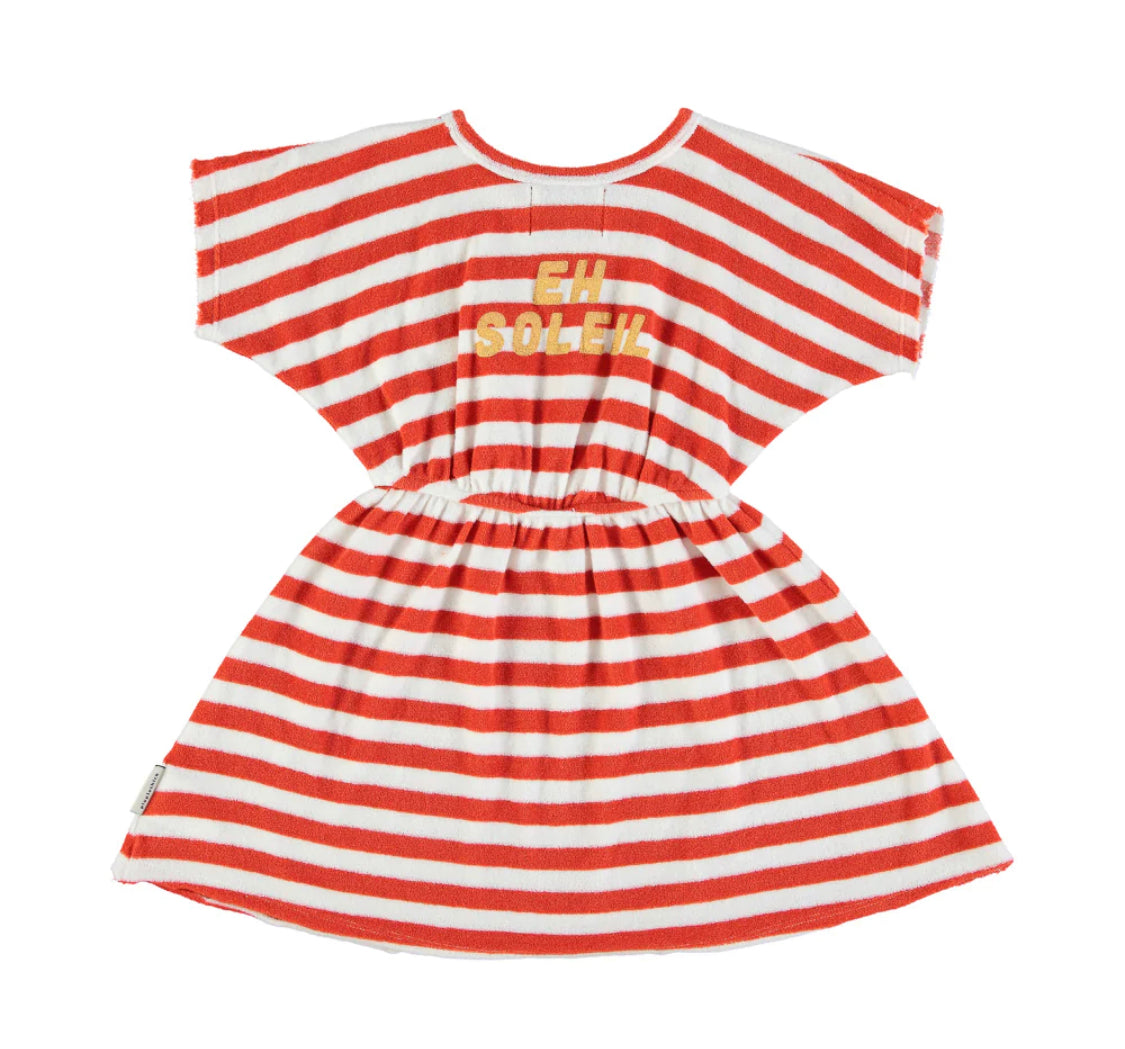 Girls Short Dress Red & Ecru Stripes | فستان