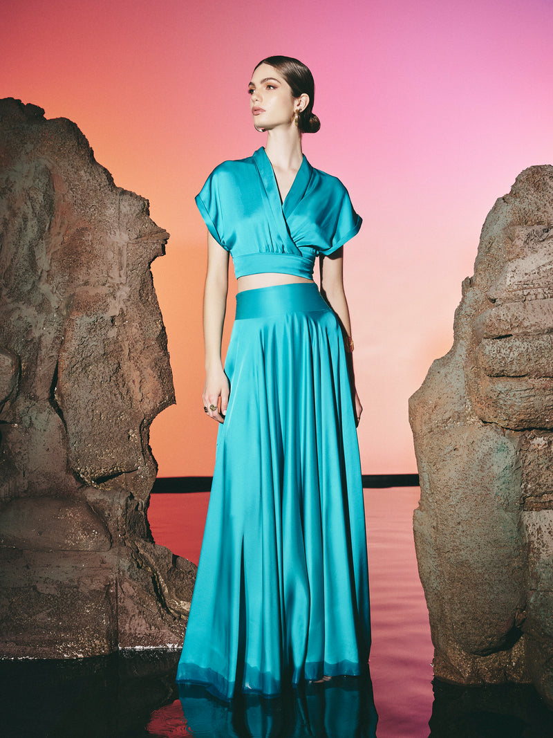 Top Silka Wrap Around Turquoise | أعلى النساء