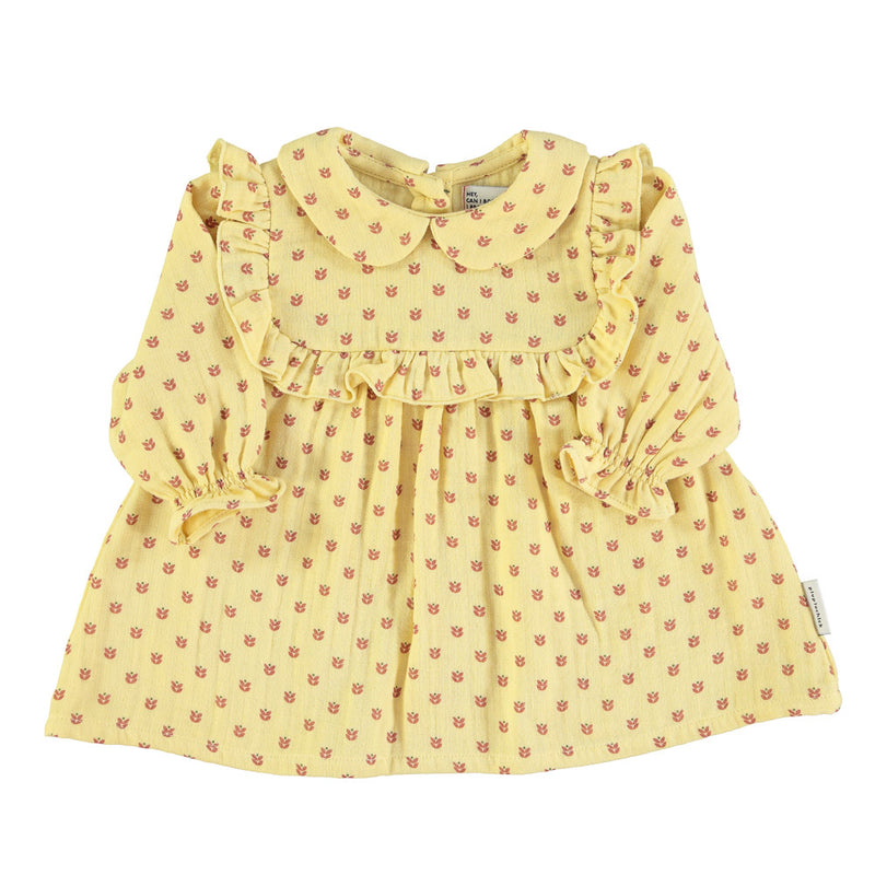 Baby peter pan dress light yellow w/ little flowers - Baby فستان