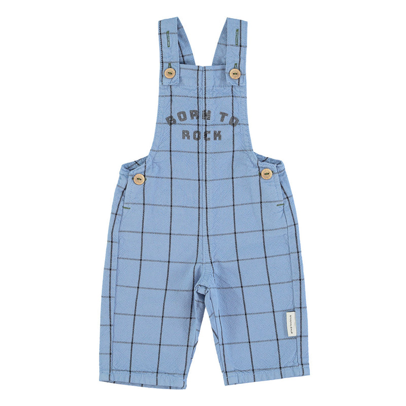 Baby unisex dungarees blue checkered w/'Born to Rock" - dungarees جمبسوت