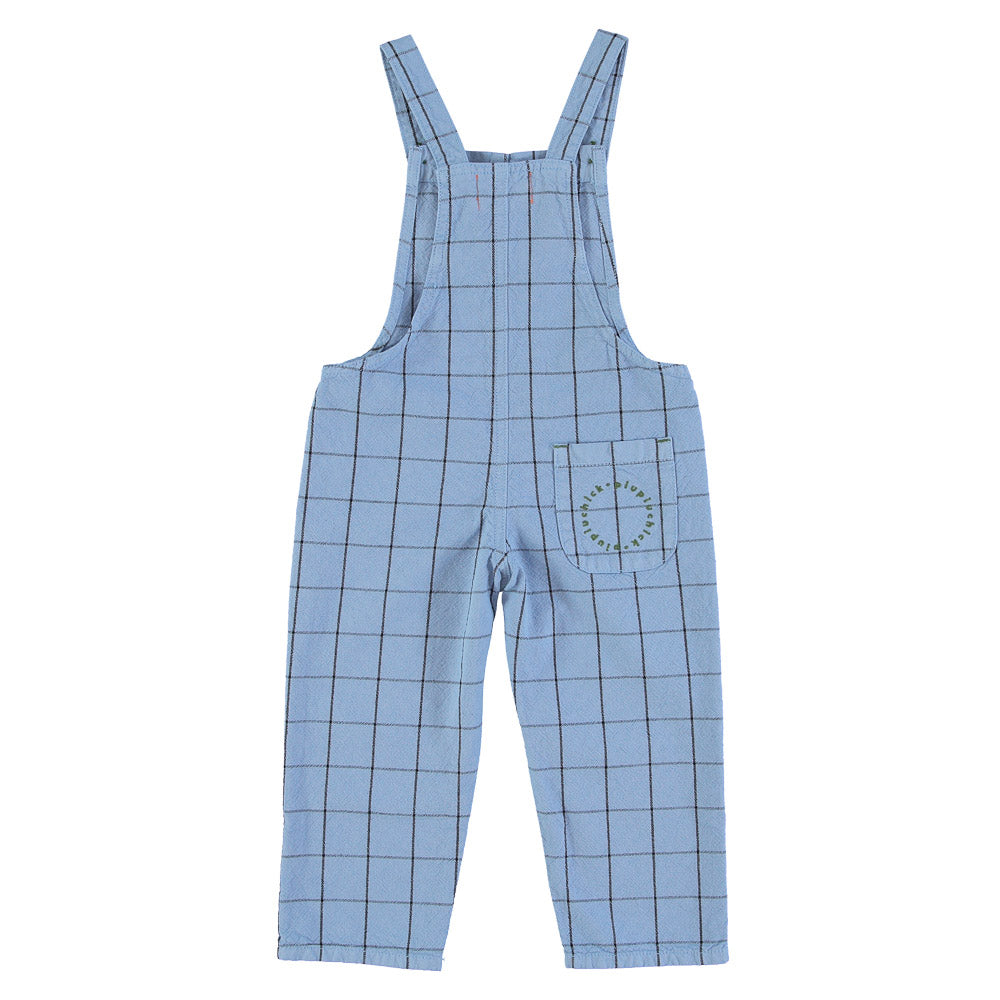 Unisex Dungarees blue checkered w/"born to rock" - Dungarees جمبسوت