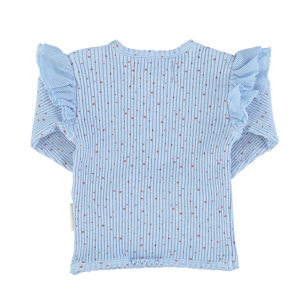 Longsleeves w/frills on shoulders light blue w/orange little star - Girls بلوزة
