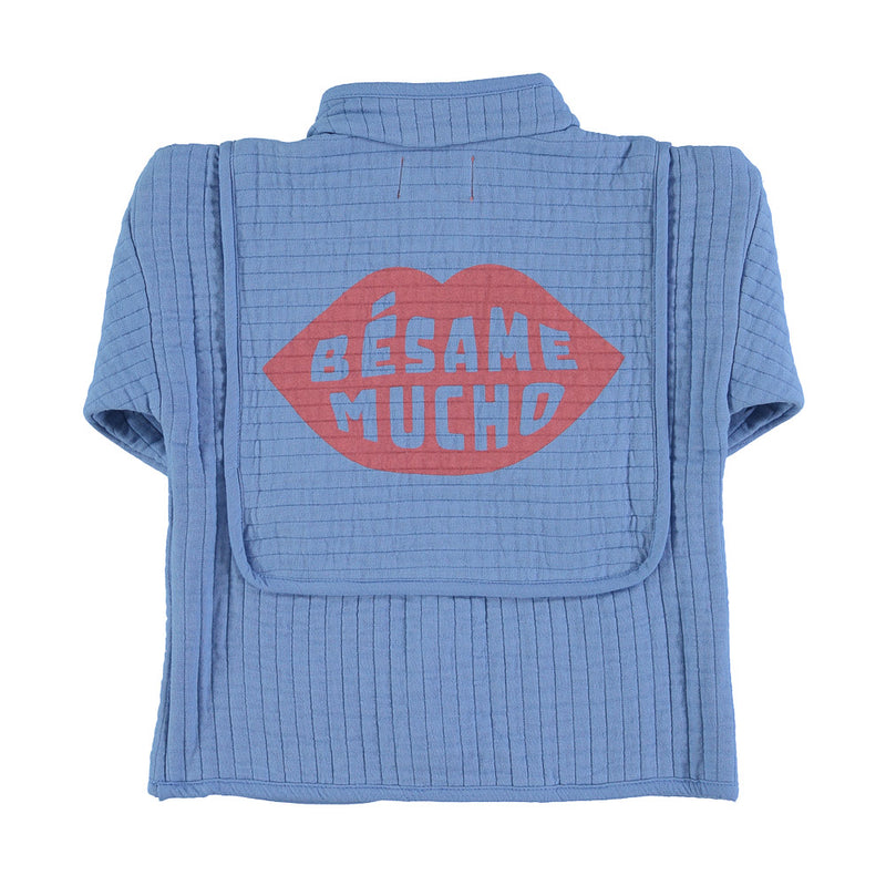 Mandarin Padded jacket blue w/back print - Girls سترة