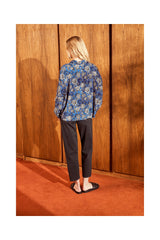 Maxi Blouse Black Flower Blue - Maxi Black Flower Blue بلوزة