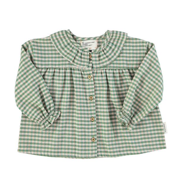 Round Collar Shirt Green Checkered - Girls بلوزة