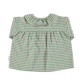 Round Collar Shirt Green Checkered - Girls بلوزة