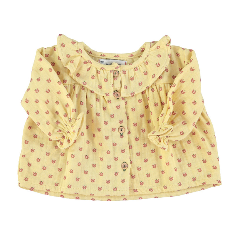 Baby round collar shirt light yellow w/little flowers - Baby بلوزة