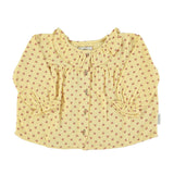 Round Collar Shirt light Yellow w/little flowers - Girls بلوزة