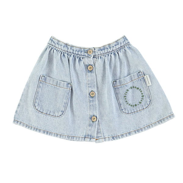 Short Skirt w/pockets washed blue denim - Girls تنورة