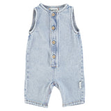 Baby slevless jumpsuit/ washed light blue denim w/ back print - Baby بلوزة ضيقة