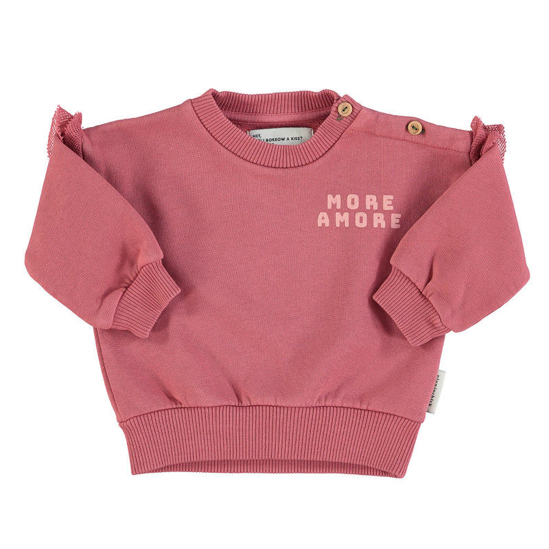 Baby sweatshirt w/ frills on shoulders pomegranate w/ " more amore" - Baby سترة رياضية