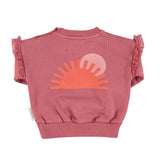 Baby sweatshirt w/ frills on shoulders pomegranate w/ " more amore" - Baby سترة رياضية