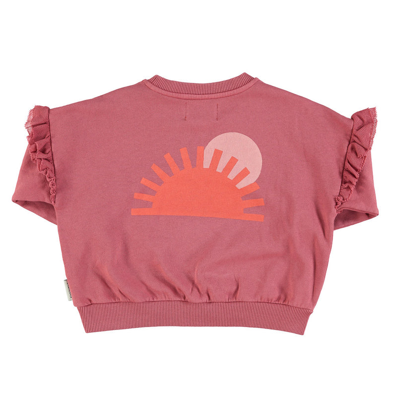 Sweatshirt w/frills on shoulders pomegranate w/ "more amore print" - Girls سترة رياضية