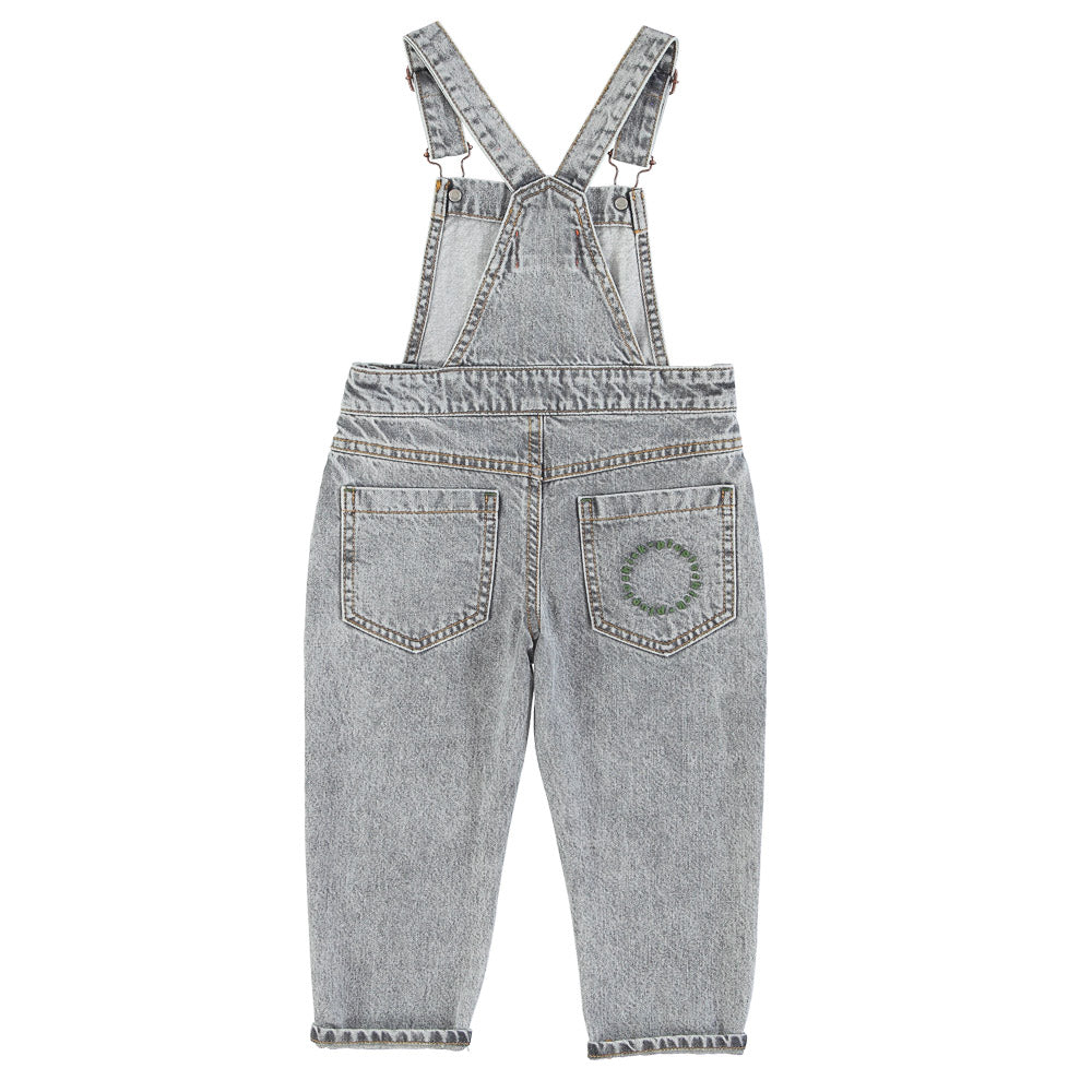 Unisex Dungarees washed grey denim w/"music" print - Dungarees جمبسوت