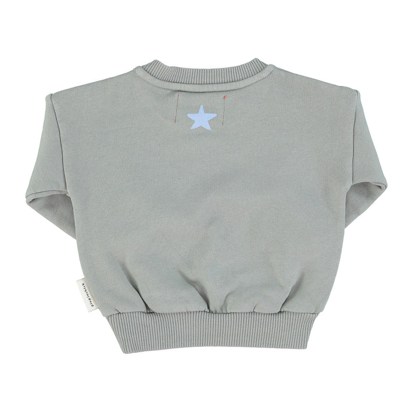 Baby unisex sweatshirt greenish grey w/ "hello" print - Baby سترة رياضية