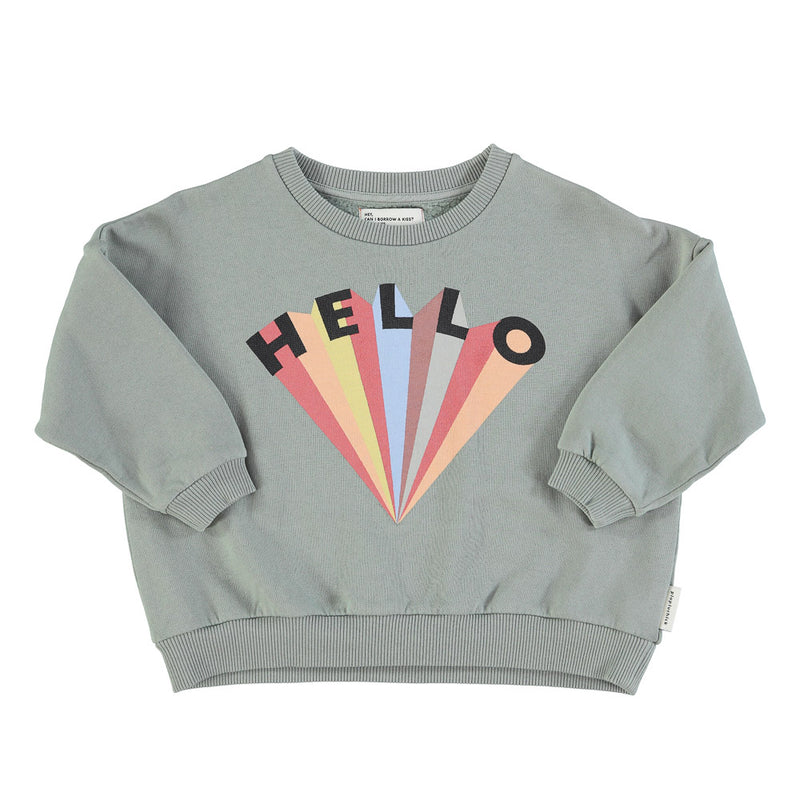 Unisex sweatshirt greenish grey w/ "hello" print - Girls سترة رياضية